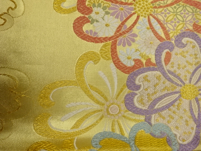  桜に七宝・鹿の子模様織出し袋帯